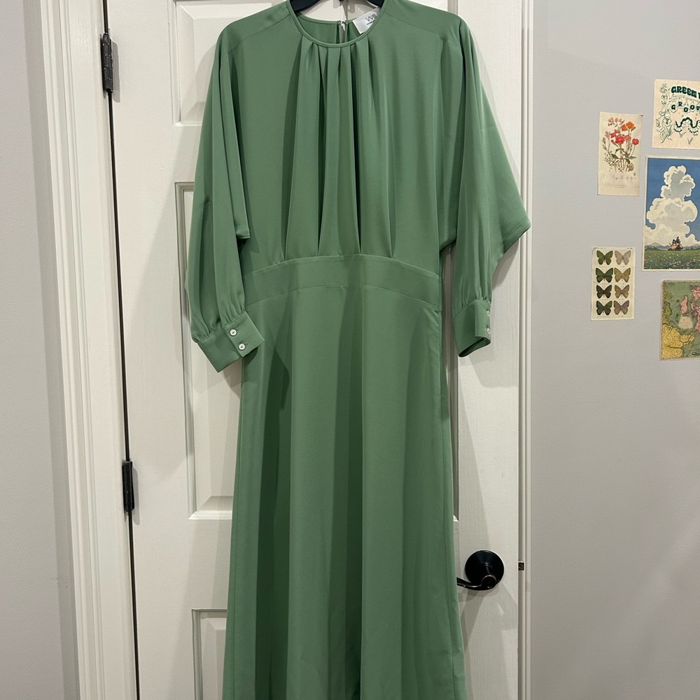 Victoria Beckham Sage Green Long Sleeve Midi Dress